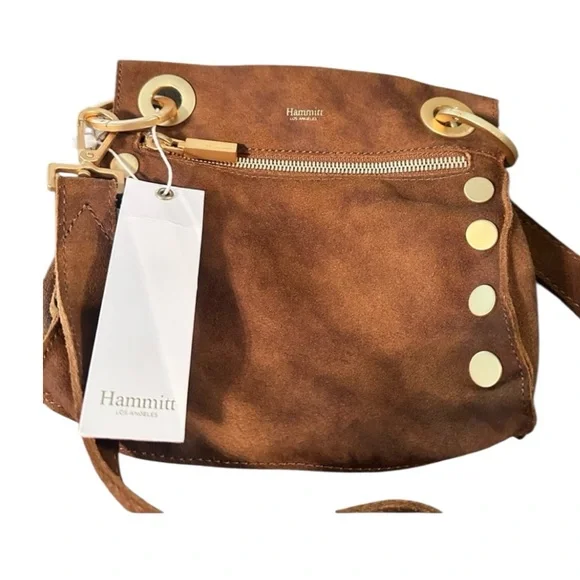 Hammitt Small Tony Brown Suede Crossbody Bag with Brushed Gold Accents - Picture 3 of 4